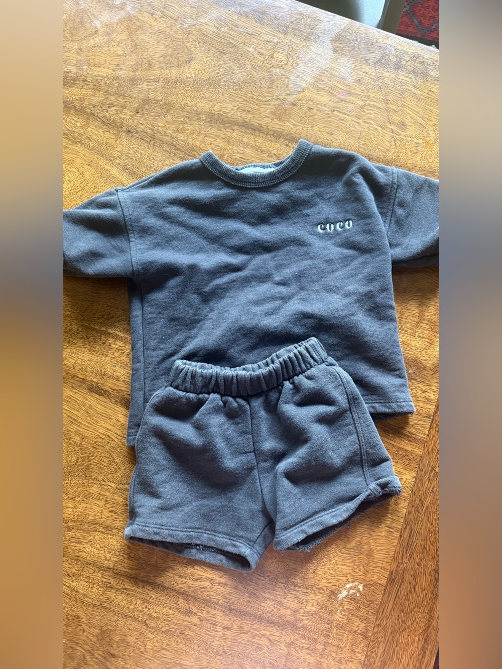 Coco Embroidered Charcoal Sweatshirt & Shorts Set ZARA